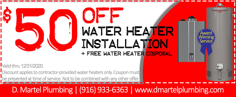 50 off water heater installation coupon with award